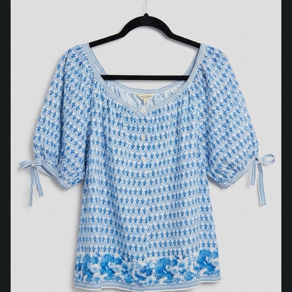 Max Studio Blue and White Patterned Blouse - Picture 2 of 2